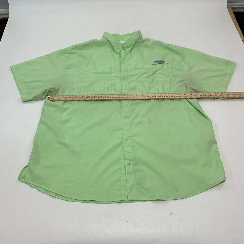 Columbia Men's Short Sleeve PFG Fishing Shirt Lime Green Vent Mesh Lite XXL‎